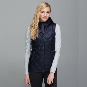 Lululemon The Fluffiest Vest in Naval Blue / Cypress Plaid Red Tide Deep Navy